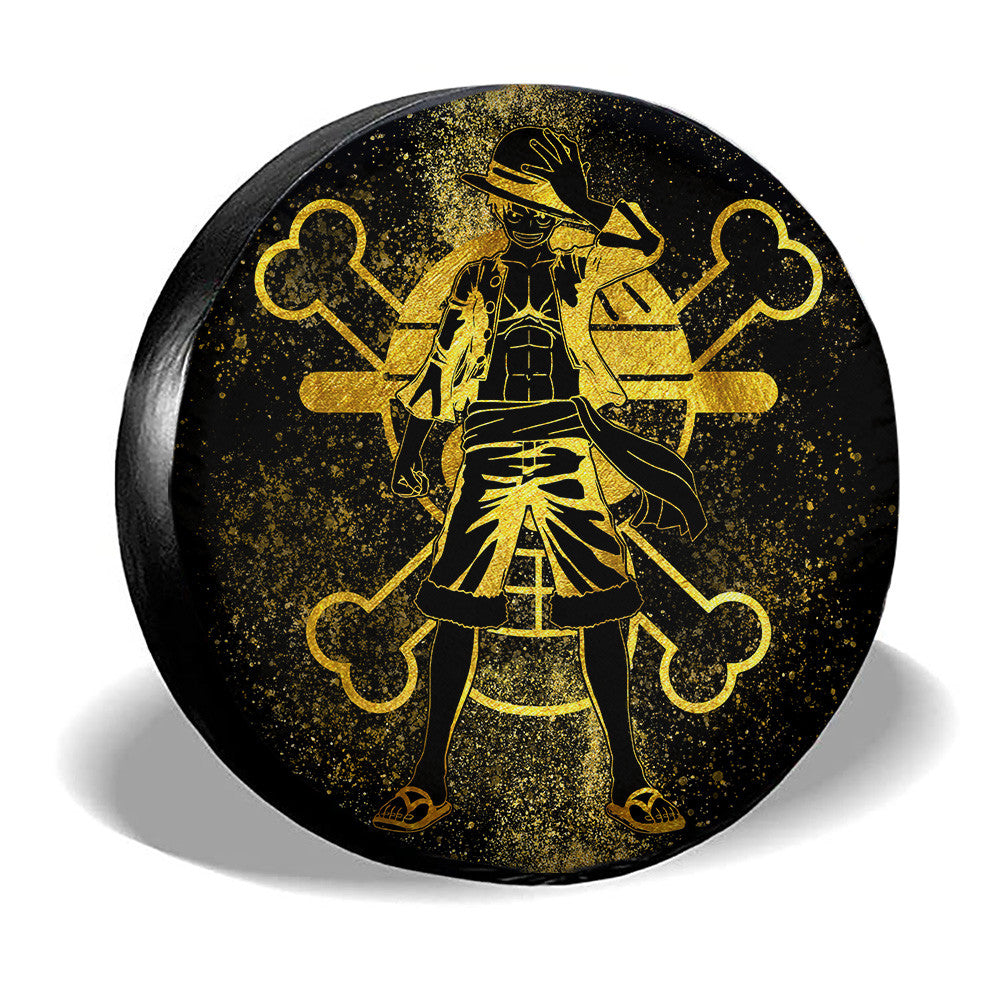 One Piece Spare Tire Cover One Piece Character Monkey D Luffy Silhouette Tire Covers Black Yellow