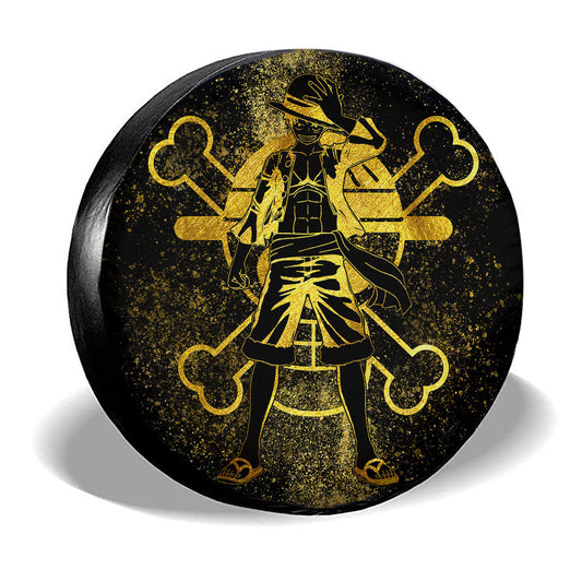 One Piece Spare Tire Cover One Piece Character Monkey D Luffy Silhouette Tire Covers Black Yellow