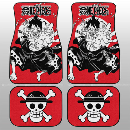 One Piece Car Mats Character Monkey D Luffy Jolly Roger Symbol Car Floor Mats Red White
