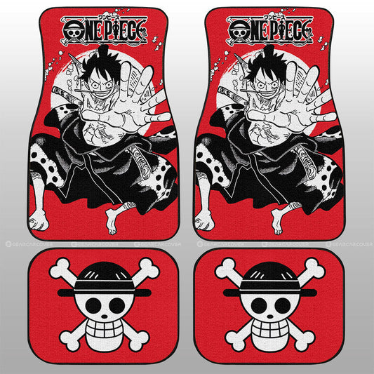 One Piece Car Mats Character Monkey D Luffy Jolly Roger Symbol Car Floor Mats Red White