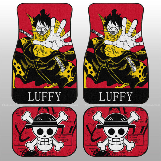 One Piece Car Mats Monkey D Luffy Manga Pattern Straw Hat Jolly Roger Symbol Car Floor Mats Black Red
