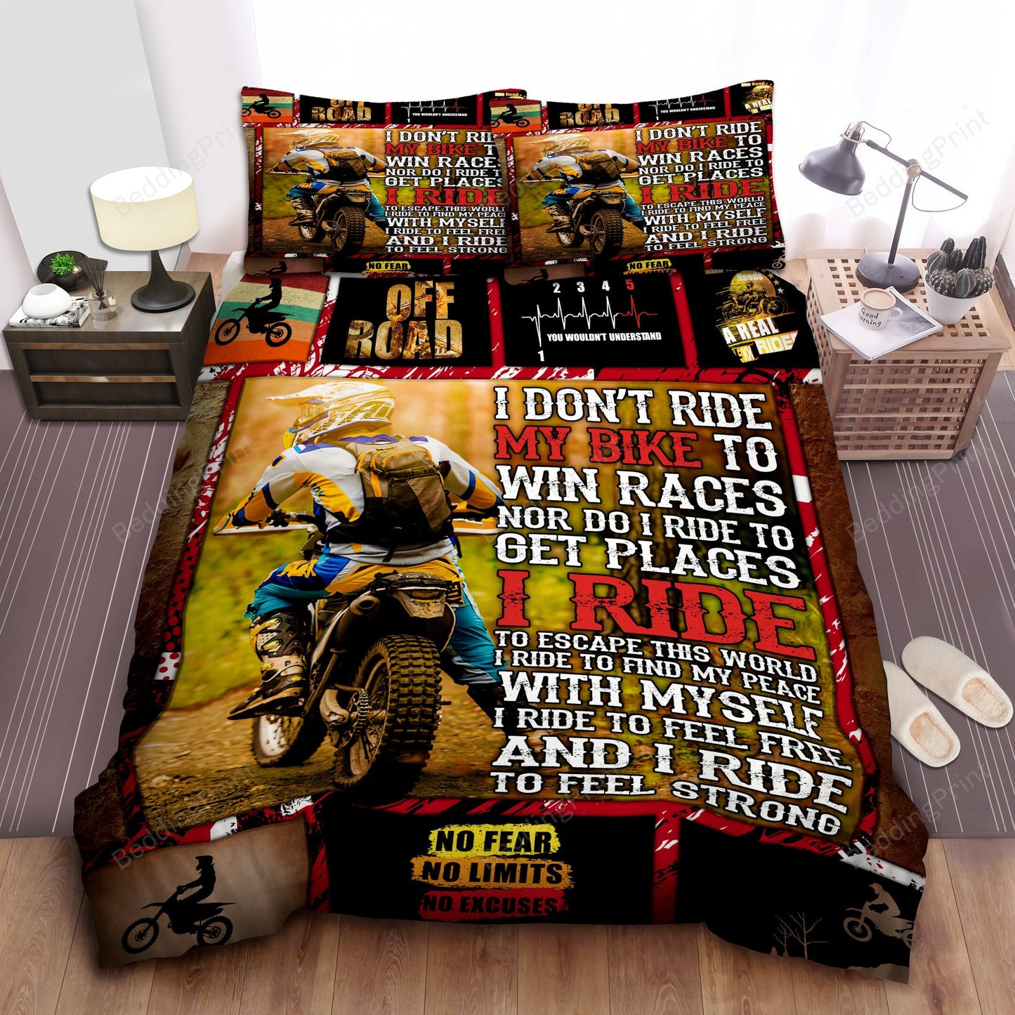 Motorcycle Bedding Set I Dont Ride My Bike To Win Races Duvet Covers Red Brown Unique Gift