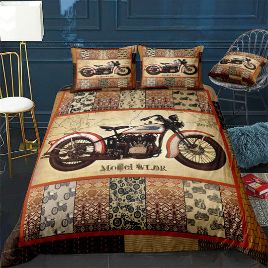 Motorcycle Bedding Set Motorcycles Model Tribal Pattern Duvet Covers Brown Unique Gift