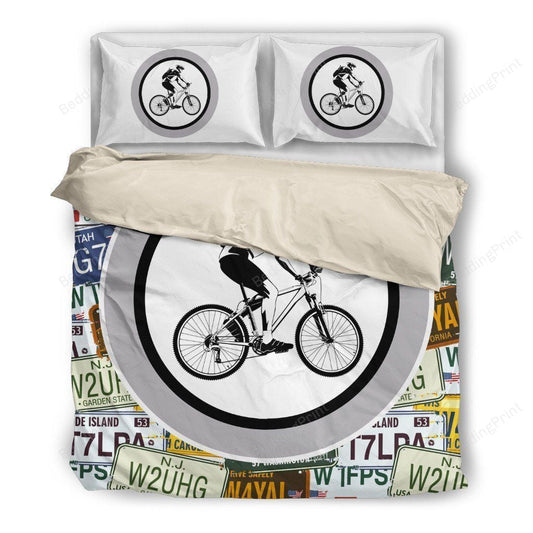 Bicycle Bedding Set Mountain Bike License Plate Pattern Duvet Covers Gray Unique Gift