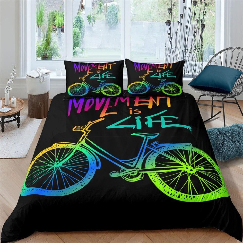Bicycle Bedding Set Movement Is Life Bike Duvet Covers Black Unique Gift