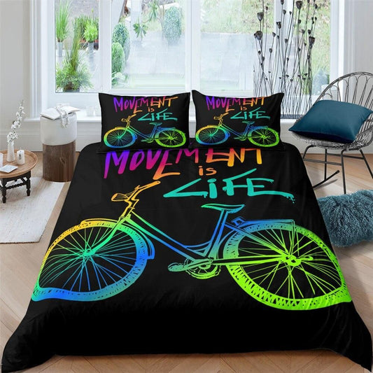 Bicycle Bedding Set Movement Is Life Bike Duvet Covers Black Unique Gift