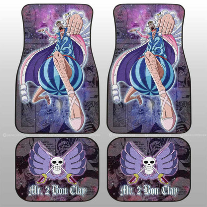One Piece Car Mats Mr 2 Bon Kurei Manga Pattern Jolly Roger Symbol Galaxy Car Floor Mats Purple