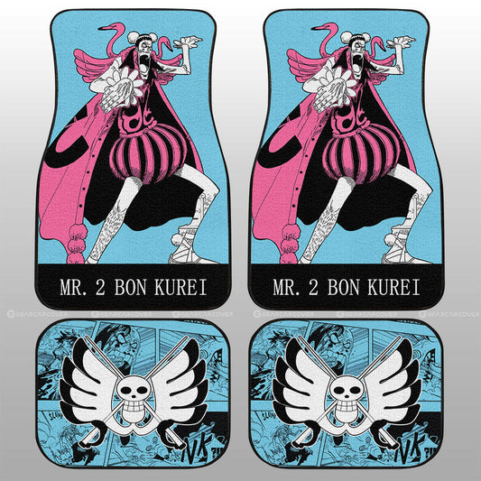 One Piece Car Mats Mr 2 Bon Kurei Manga Pattern Jolly Roger Symbol Car Floor Mats Blue Pink