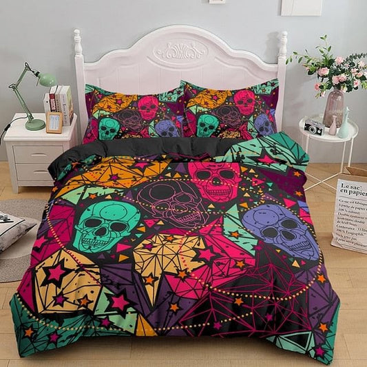 Skull Bedding Set Skull And Gems Pattern Duvet Covers Colorful Unique Gift