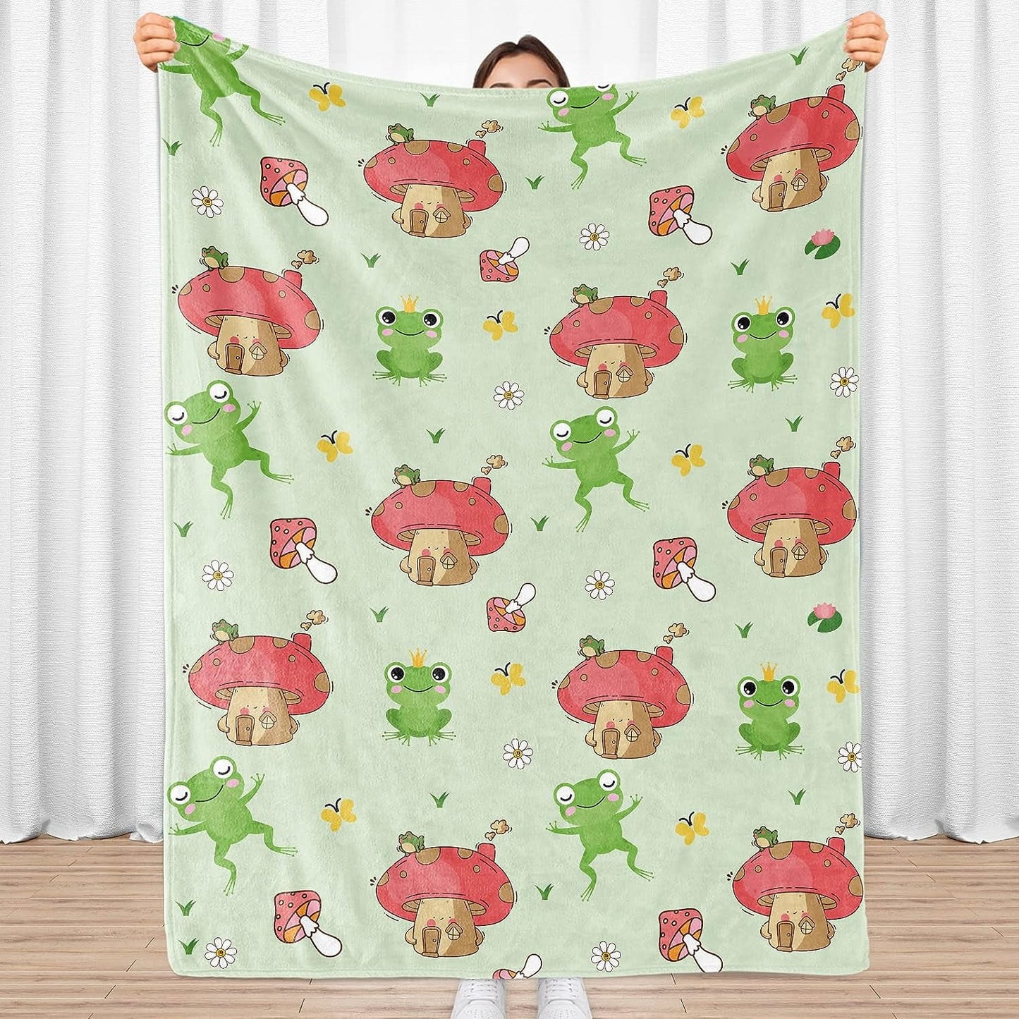 Mushroom Blanket Mushroom House King Frog Pattern Blanket Green