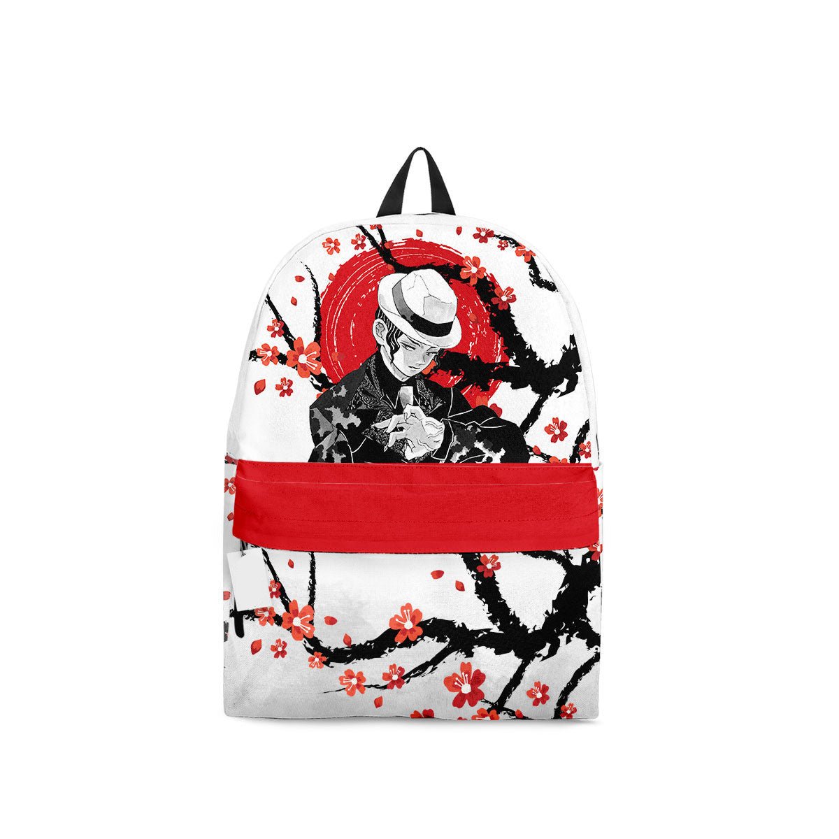 Demon Slayer Backpack Muzan Kibutsuji Japanese Cherry Blossom Pattern Backpacks White Red