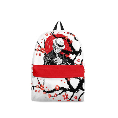 Demon Slayer Backpack Muzan Kibutsuji Japanese Cherry Blossom Pattern Backpacks White Red