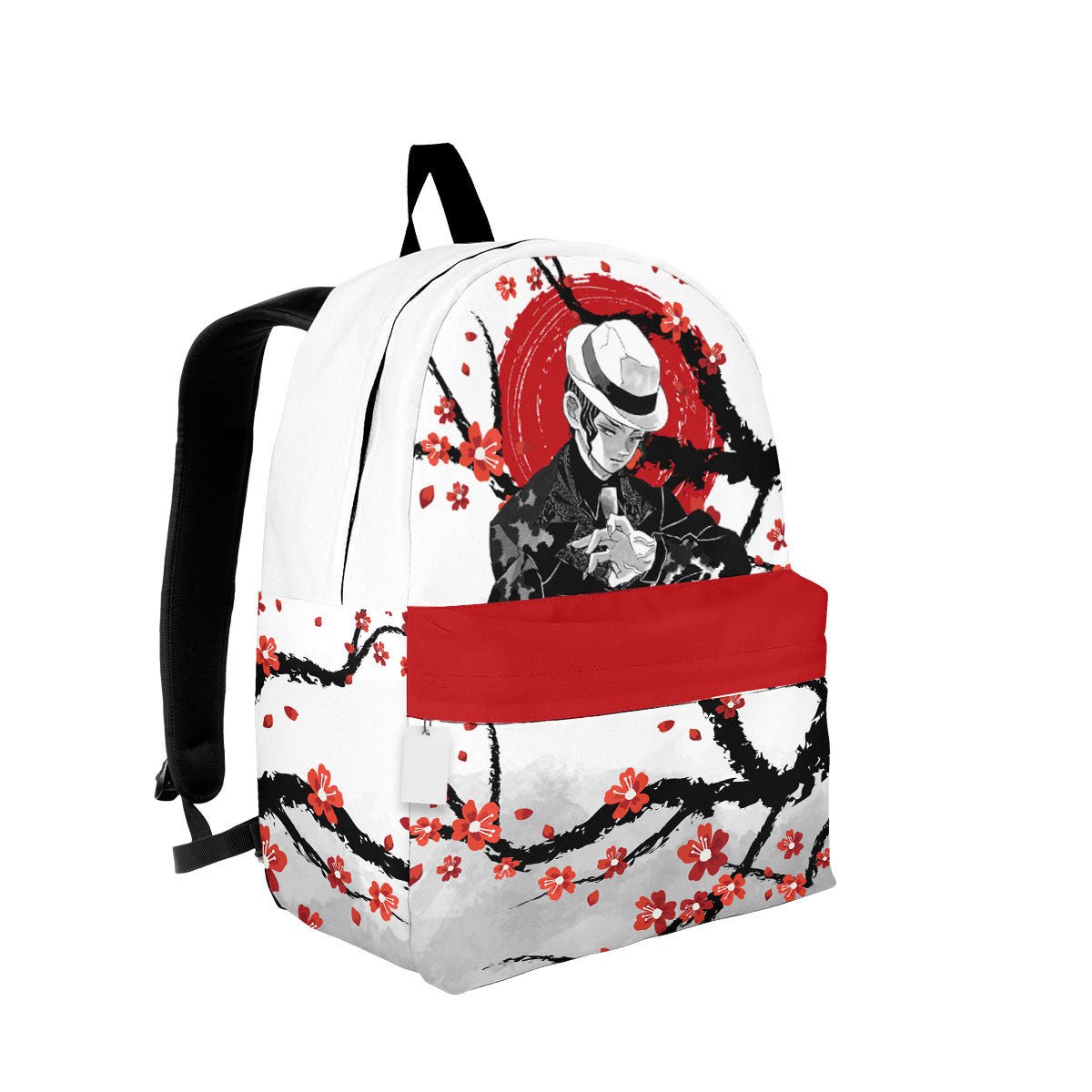 Demon Slayer Backpack Muzan Kibutsuji Japanese Cherry Blossom Pattern Backpacks White Red
