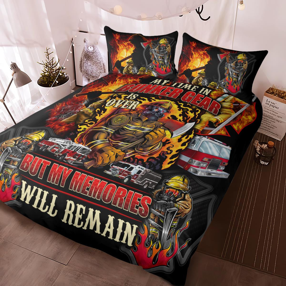 Firefighter Bedding Set My Memories Will Remain Duvet Covers Yellow Black Unique Gift