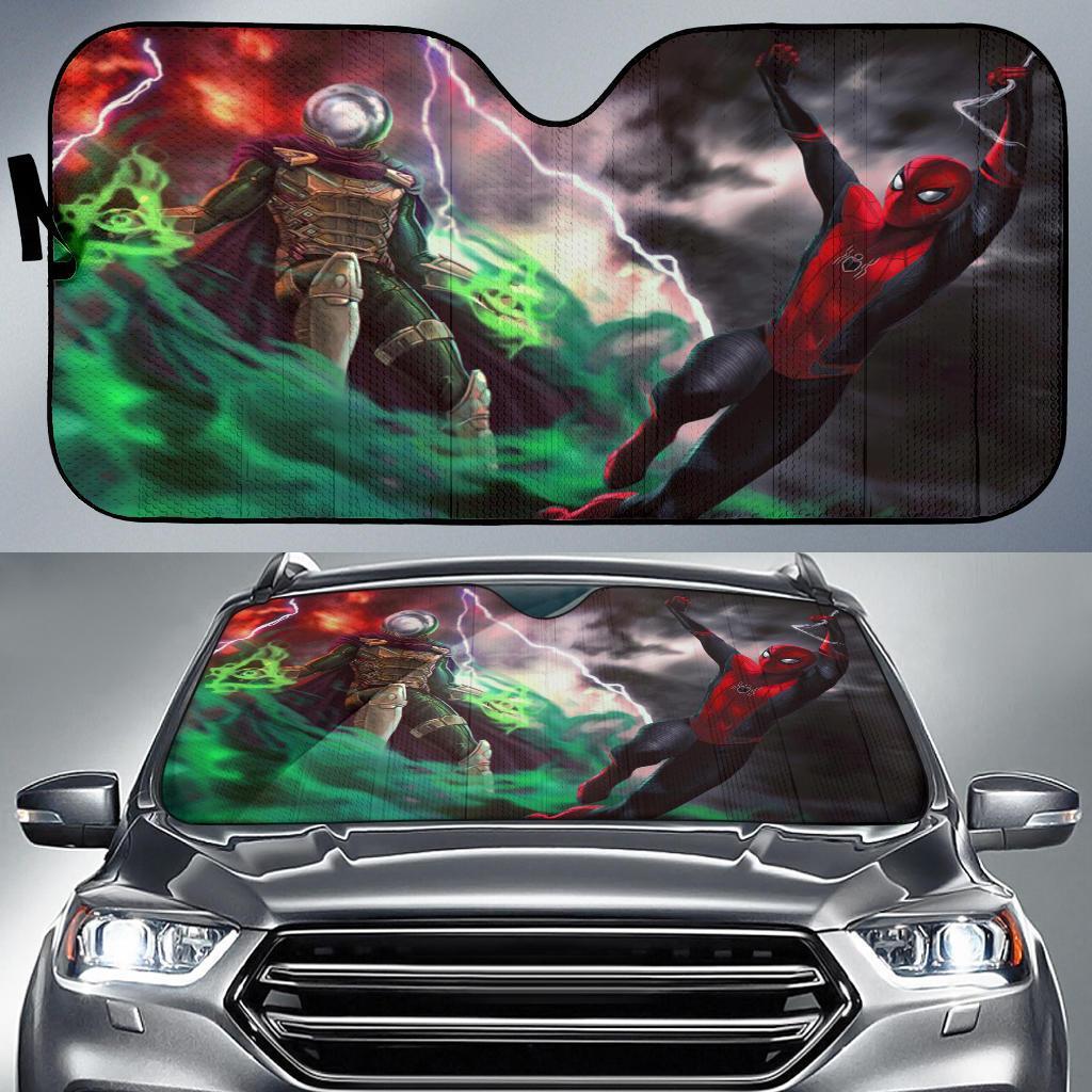 Spiderman Car Sun Shade Mysterio And Spiderman Graphic Winshield Sun Shade Black Green