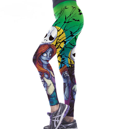 TNBC Leggings Jack Skellington And Sally Couple High Waisted Legging Colorful For Women