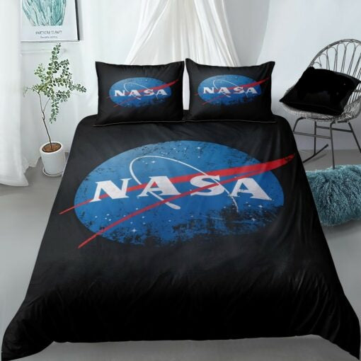 NASA Bedding Set NASA Symbol Graphic Duvet Covers Black Unique Gift