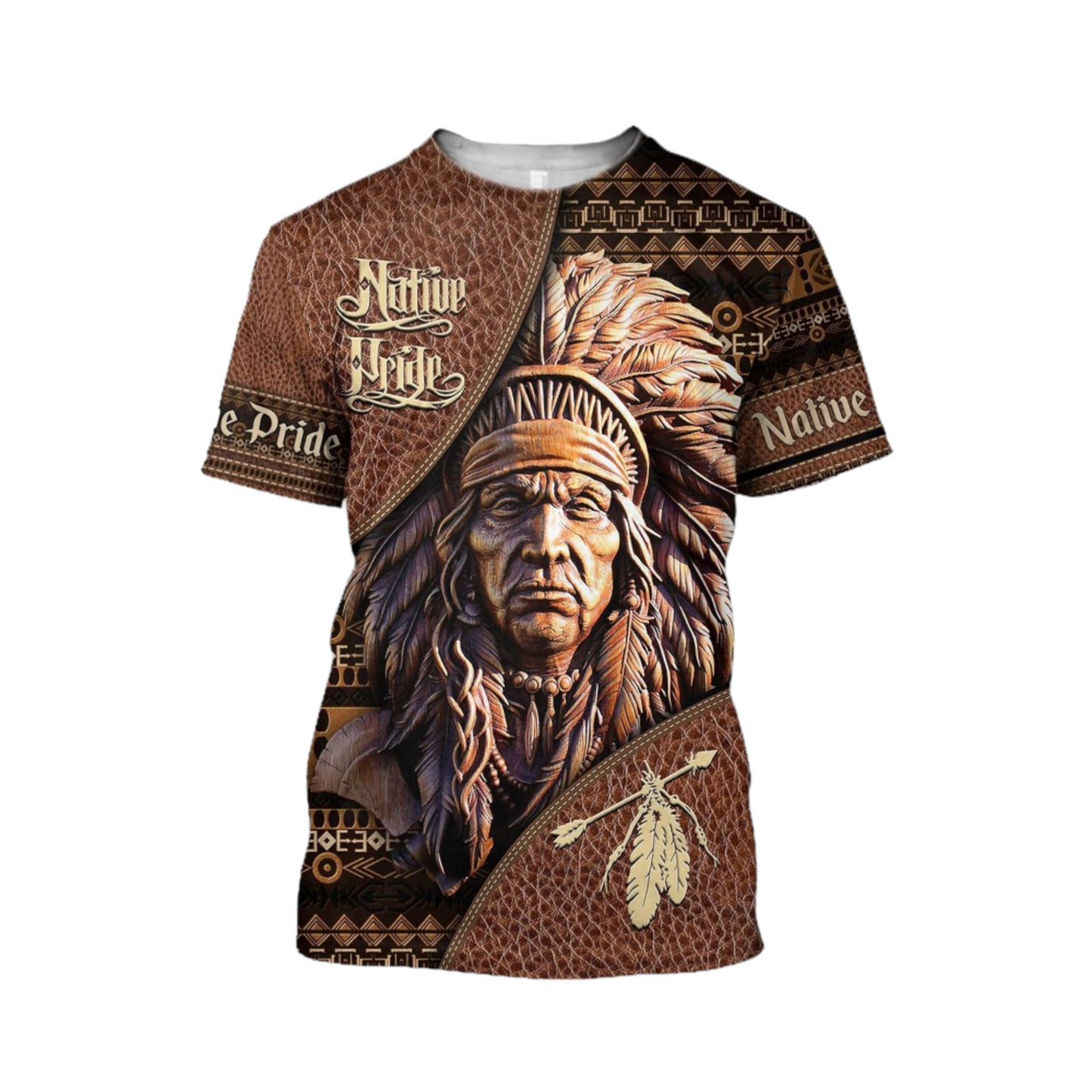 Native American T-shirt Proud Native American Pride Wood Pattern T-shirt Brown Unisex