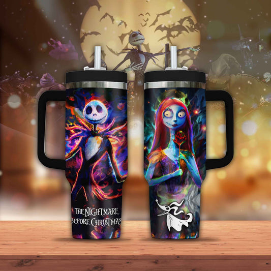 TNBC 40 Oz Tumbler Jack And Sally Flaming Art Tumbler 40 Oz Colorful