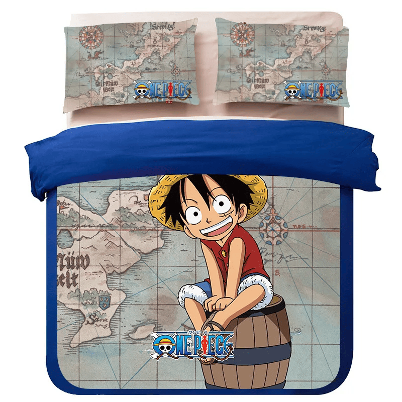 One Piece Bedding Set One Piece Luffy And World Map Duvet Covers Blue Unique Gift