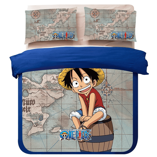 One Piece Bedding Set One Piece Luffy And World Map Duvet Covers Blue Unique Gift