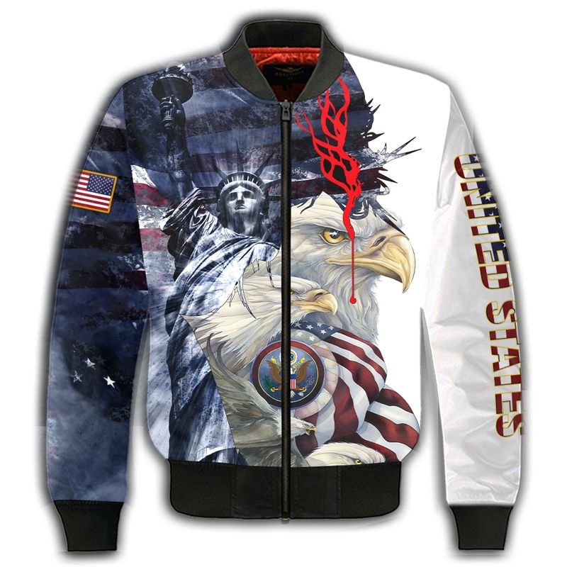 Veteran Bomber Jacket US Statue Of Liberty Eagle And God Bomber Colorful Unisex