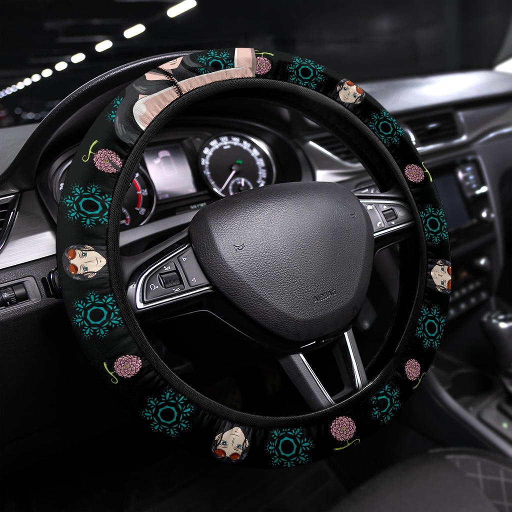 One Piece Steering Wheel Cover Nico Robin Graphic Hana Hana No Mi Pattern Driving Wheel Cover Black Blue