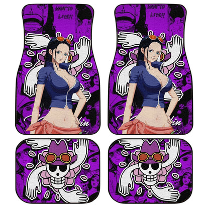 One Piece Car Mats Nico Robin Manga Patterm Jolly Roger Symbol Graphic Car Floor Mats Purple