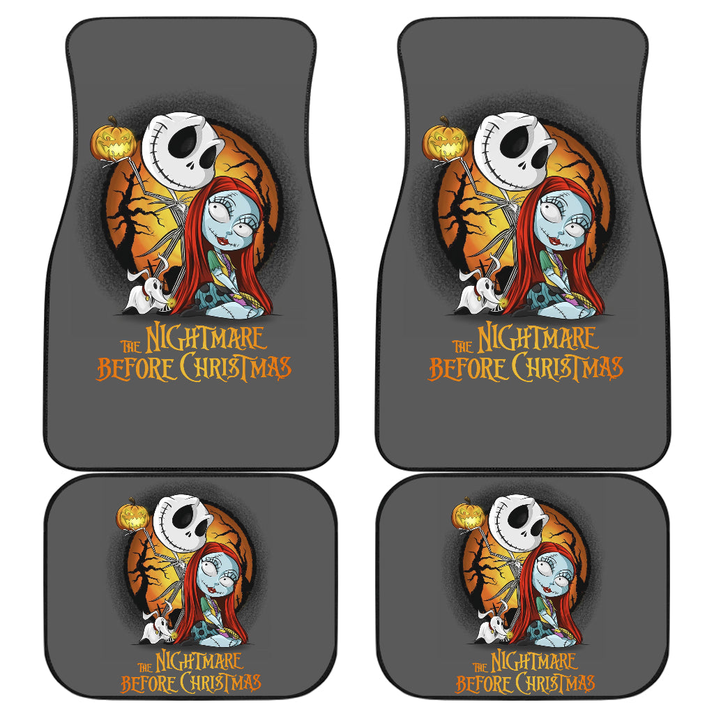 TNBC Car Mats Chibi Jack Skellington Ans Sally With Zero Under Moonlight Car Floor Mats Gray