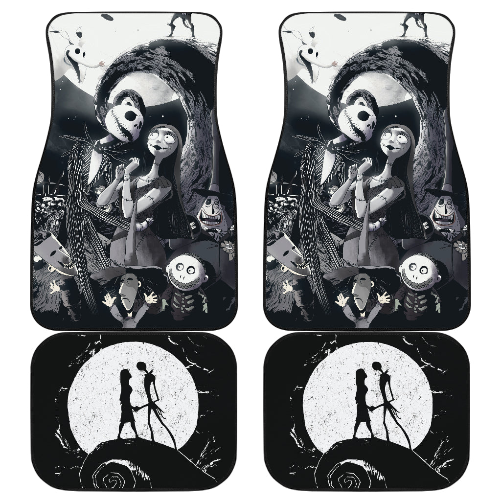 TNBC Car Mats Jack And Sally With Other Characters Graphic Car Floor Mats Black White