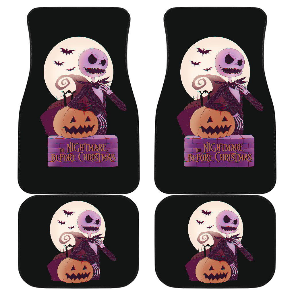 TNBC Car Mats Cartoon Jack Skellinton Pumpkin And Moonlight Car Floor Mats Black Purple