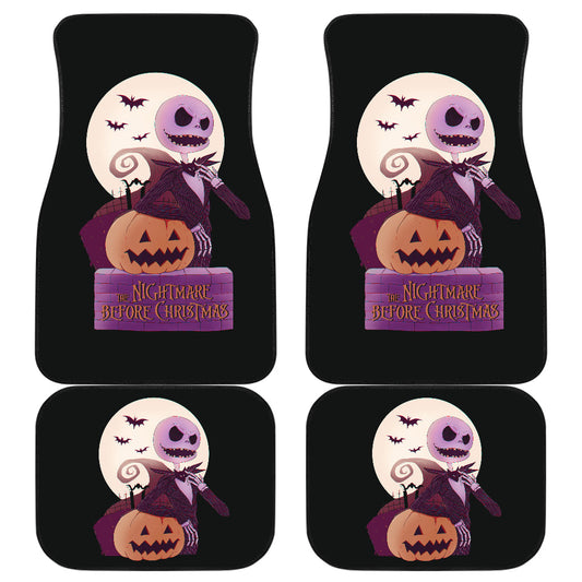 TNBC Car Mats Cartoon Jack Skellinton Pumpkin And Moonlight Car Floor Mats Black Purple