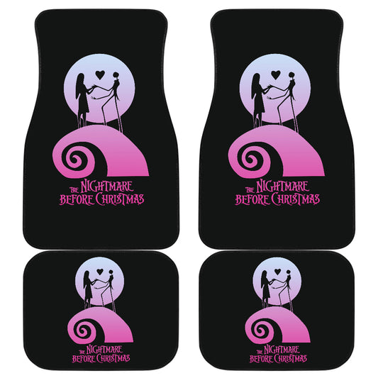 TNBC Car Mats Sally And Jack Skellington Couple Silhouette Graphic Car Floor Mats Black Pink