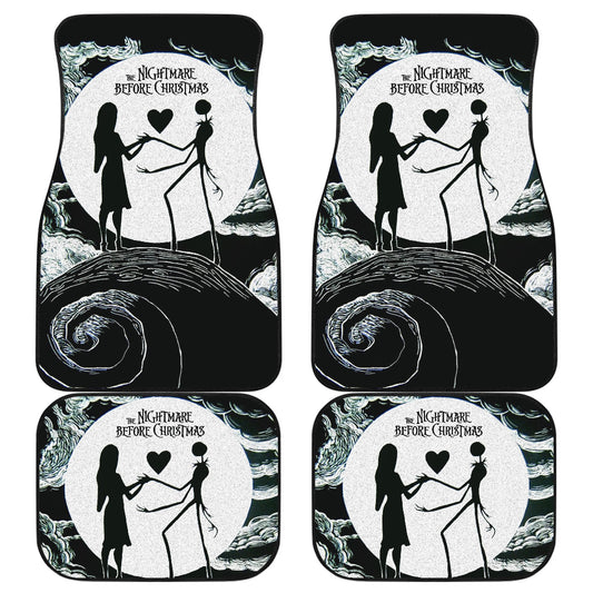 TNBC Car Mats Sally And Jack Skellington Love Silhouette Graphic Car Floor Mats Black White