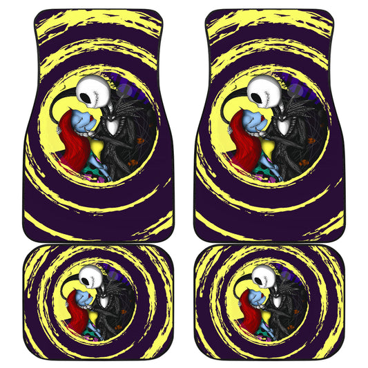 TNBC Car Mats Jack Skellington With Sally Spiral Pattern Car Floor Mats Black Yellow