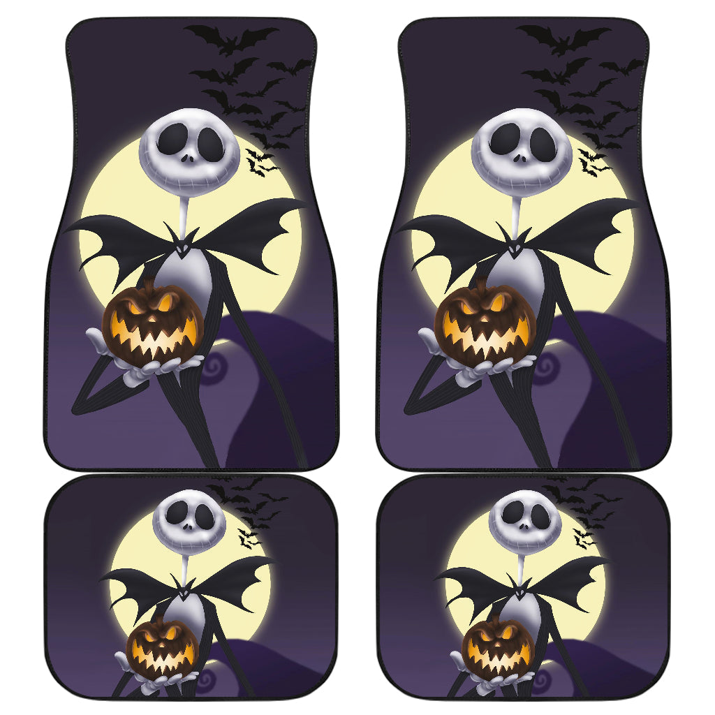 TNBC Car Mats Jack Skellington With Pumpkin Bat And Moonlight Car Floor Mats Black