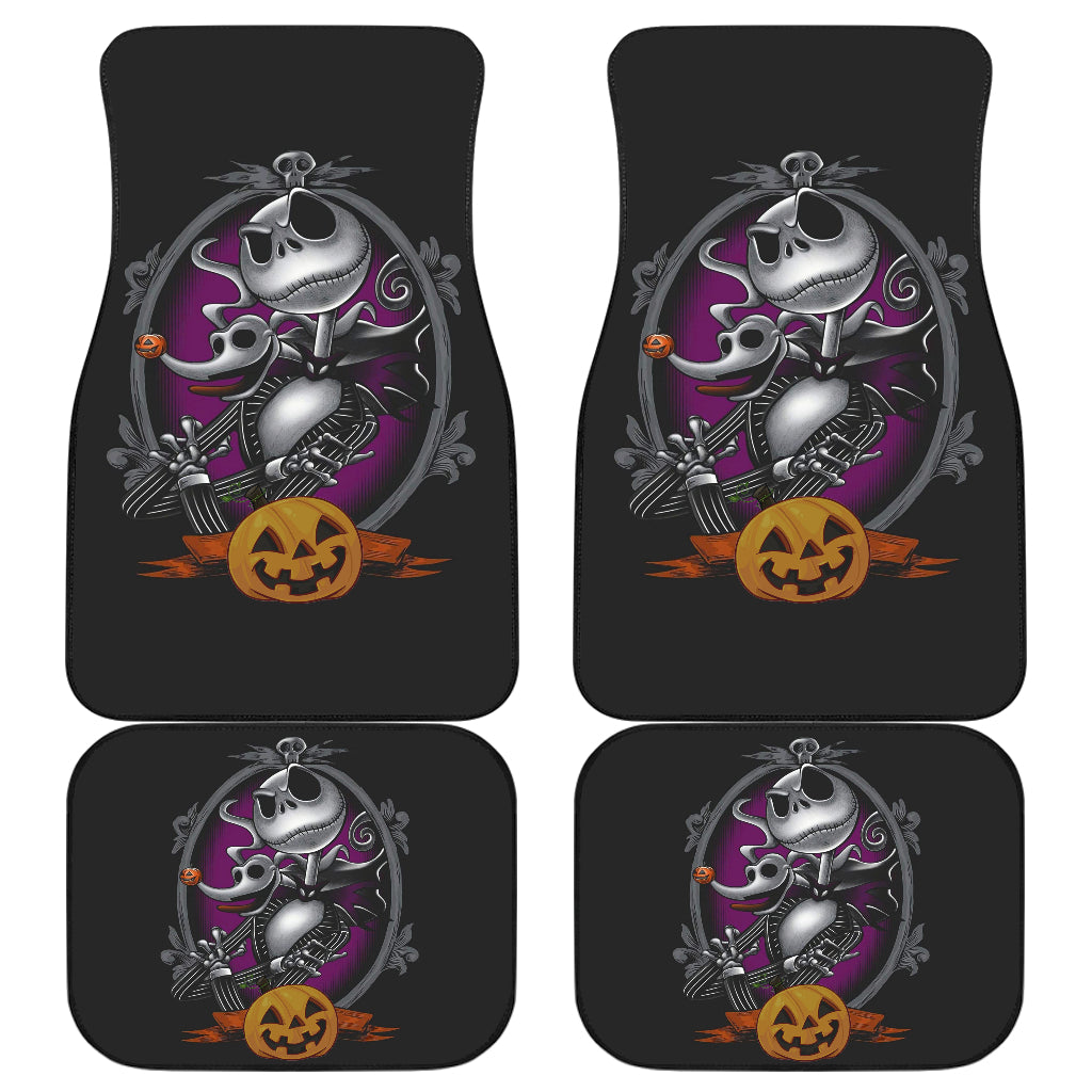 TNBC Car Mats Jack Skellington With Zero And Pumpkin Portrait Car Floor Mats Black