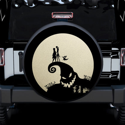 TNBC Spare Tire Cover Jack And Sally On The Hill Under Moonlight Tire Covers Black White