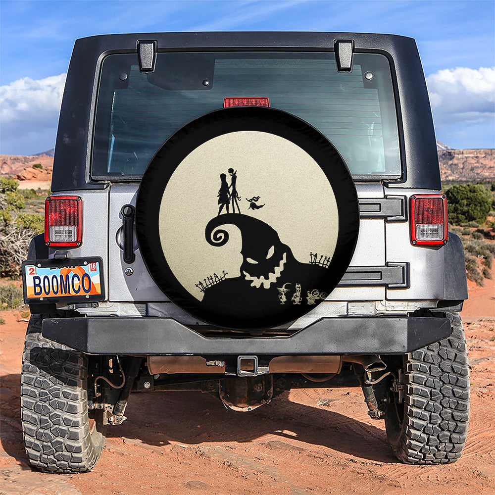 TNBC Spare Tire Cover Jack And Sally On The Hill Under Moonlight Tire Covers Black White