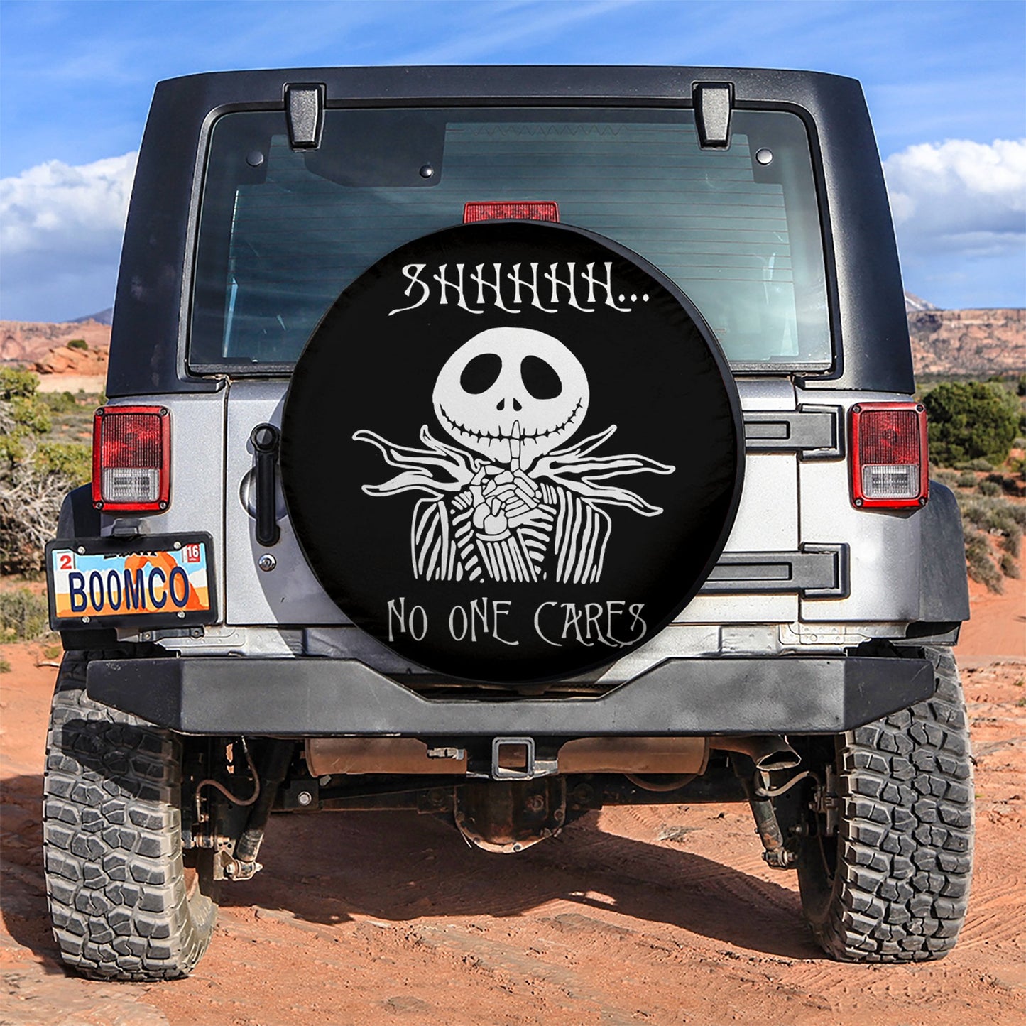 TNBC Spare Tire Cover Jack Skellington Shhhh No One Cares Tire Covers Black White