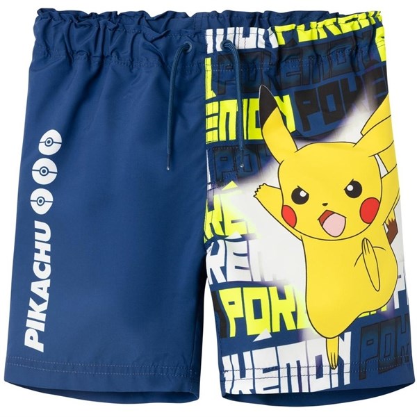 PKM Shorts PKM Pikachu Angry Face Graphic Beach Shorts Yellow Blue