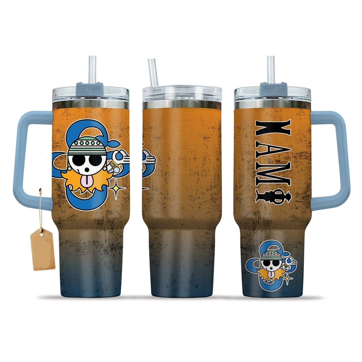 One Piece 40 Oz Tumbler Nami Jolly Roger Grunge Pattern Tumbler 40 Oz Orange