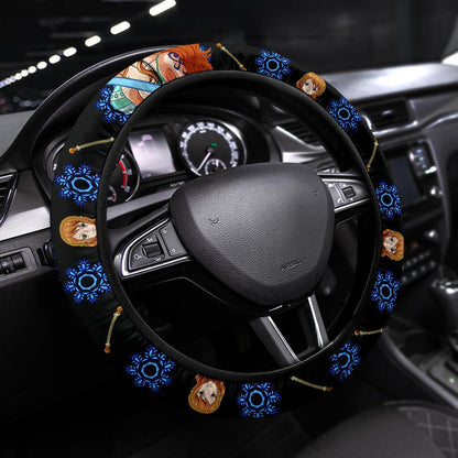 One Piece Steering Wheel Cover Nami Graphic Weapon Pattern Driving Wheel Cover Black Blue