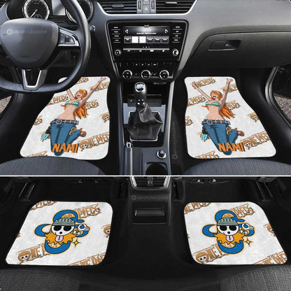 One Piece Car Mats Nami Graphic Jolly Roger Symbol Car Floor Mats White Orange