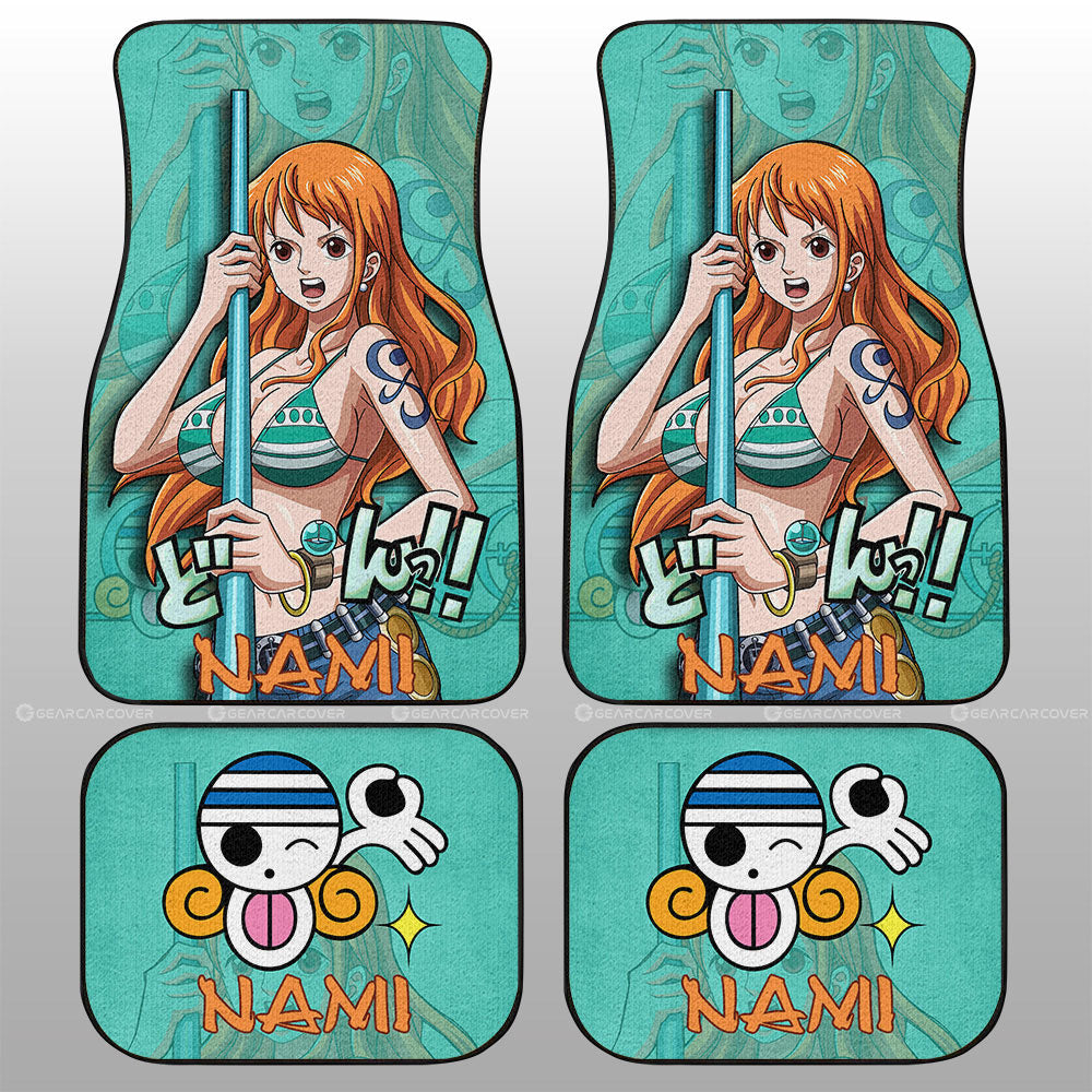 One Piece Car Mats Nami Fighting Pose Jolly Roger Car Floor Mats Green