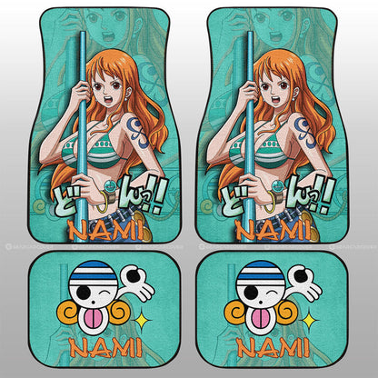 One Piece Car Mats Nami Fighting Pose Jolly Roger Car Floor Mats Green