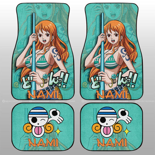 One Piece Car Mats Nami Fighting Pose Jolly Roger Car Floor Mats Green
