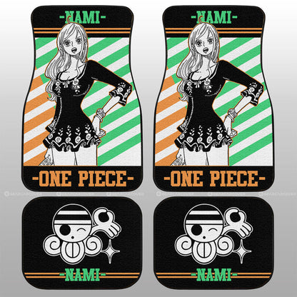 One Piece Car Mats One Piece Nami Graphic Jolly Roger Symbol Car Floor Mats Black Green