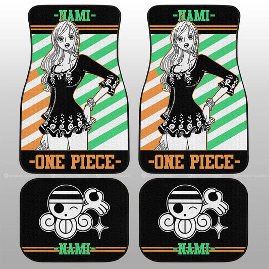 One Piece Car Mats One Piece Nami Graphic Jolly Roger Symbol Car Floor Mats Black Green