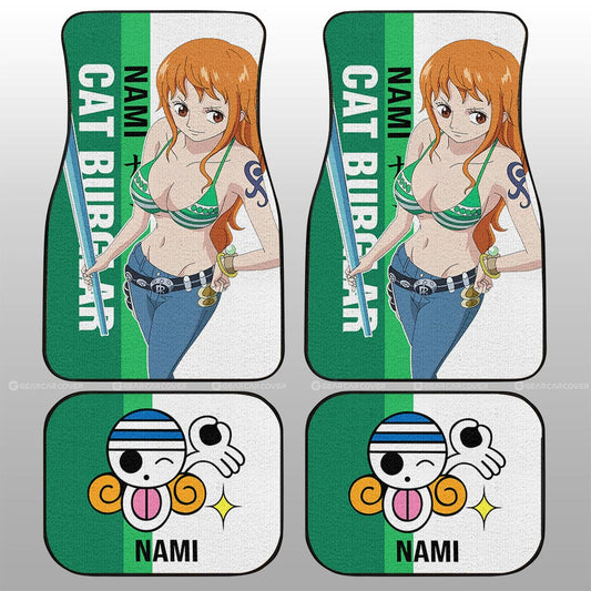 One Piece Car Mats Nami Cat Burglar Jolly Roger Symbol Car Floor Mats White Green